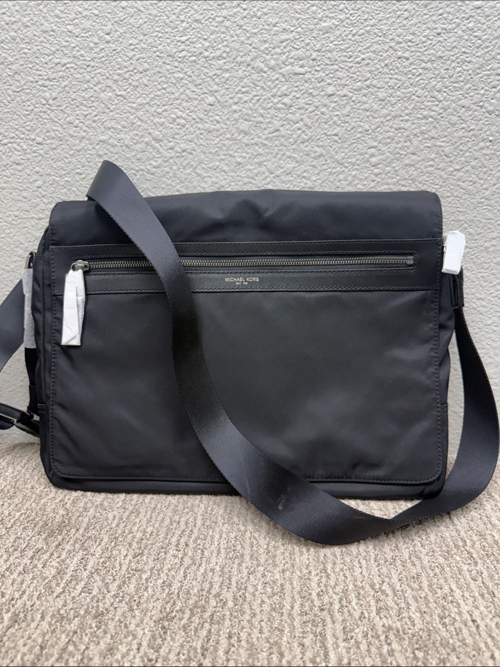 Michael Kors Black Nylon Men's Messenger Bag with Front Zip
